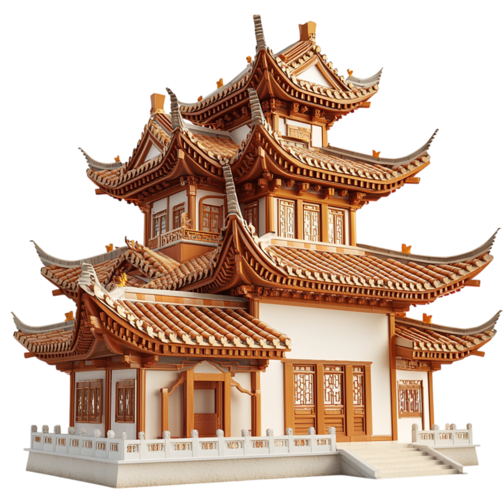 Traditional Chinese pagoda multiple red tiers intricate golden details, showcasing cultural heritage architectural beauty. png