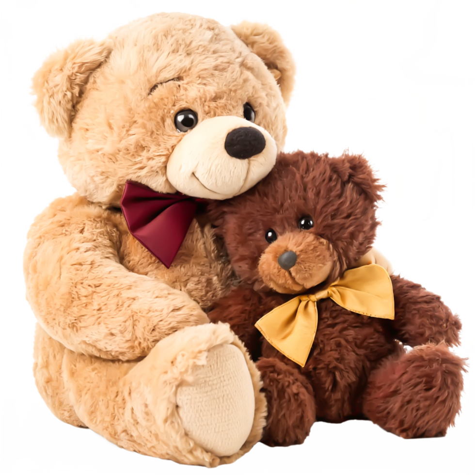 Adorable Beige and Brown Teddy Bears Embracing, Studio Shot, Plush Toys png