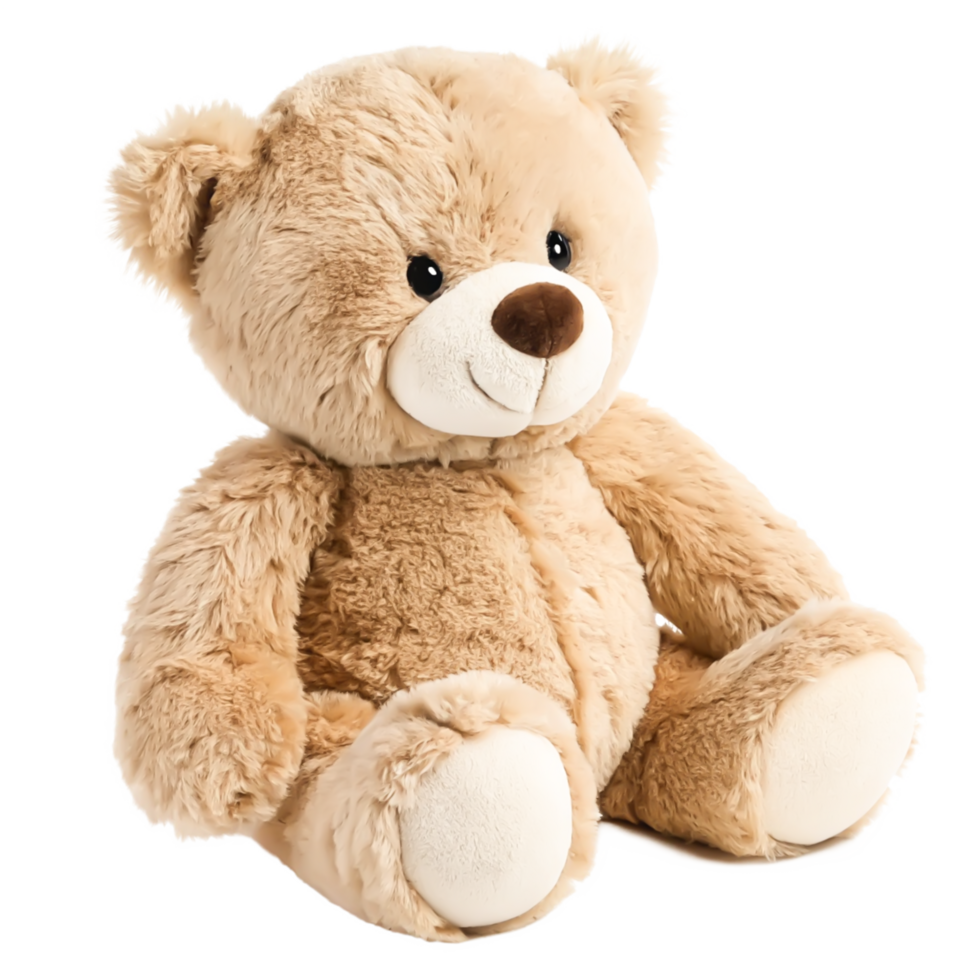 Adorable Beige Teddy Bear Plush Toy Sitting Isolated on White Background png