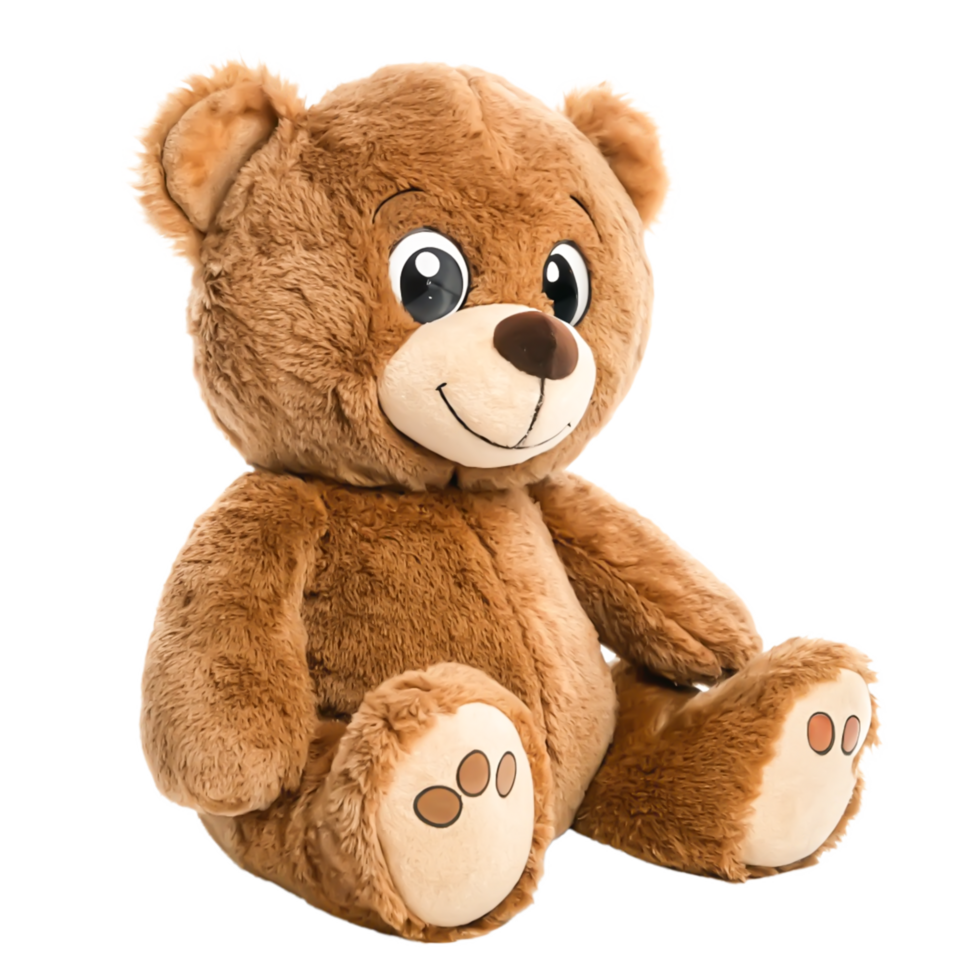 Adorable Brown Plush Teddy Bear Toy Sitting Isolated on White Background png