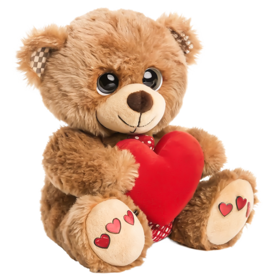 Adorable Brown Teddy Bear Holding Red Heart, Valentine's Day Plush Toy png