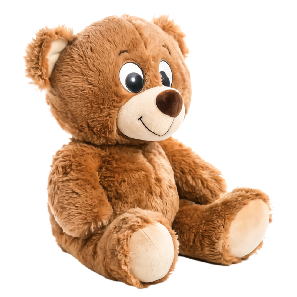 Adorable Brown Teddy Bear Plush Toy, Sitting Pose, Soft Fur, White Background png