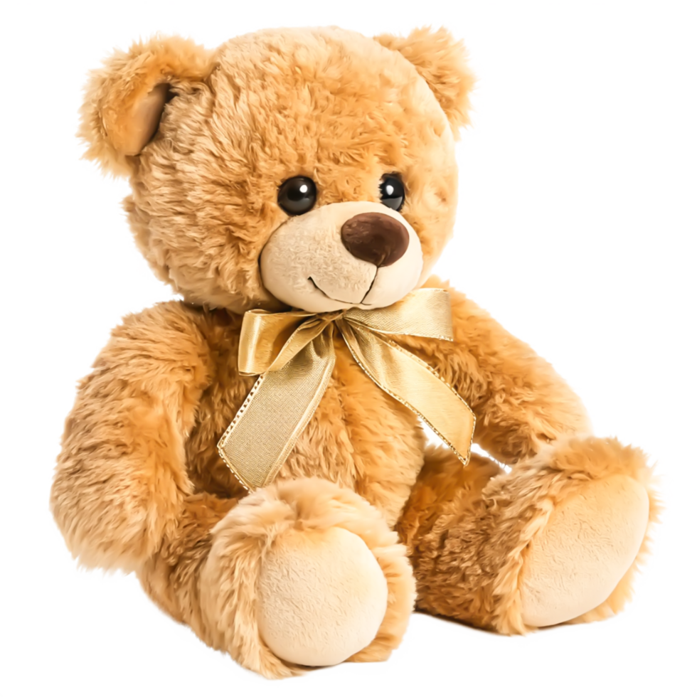Adorable Brown Teddy Bear with Gold Bow - Plush Toy Stock Photo png