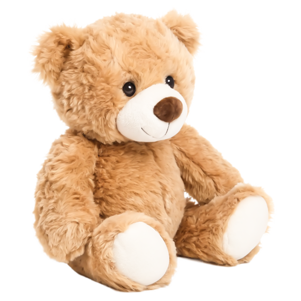 Adorable Light Brown Teddy Bear Plush Toy Sitting, Isolated White Background png