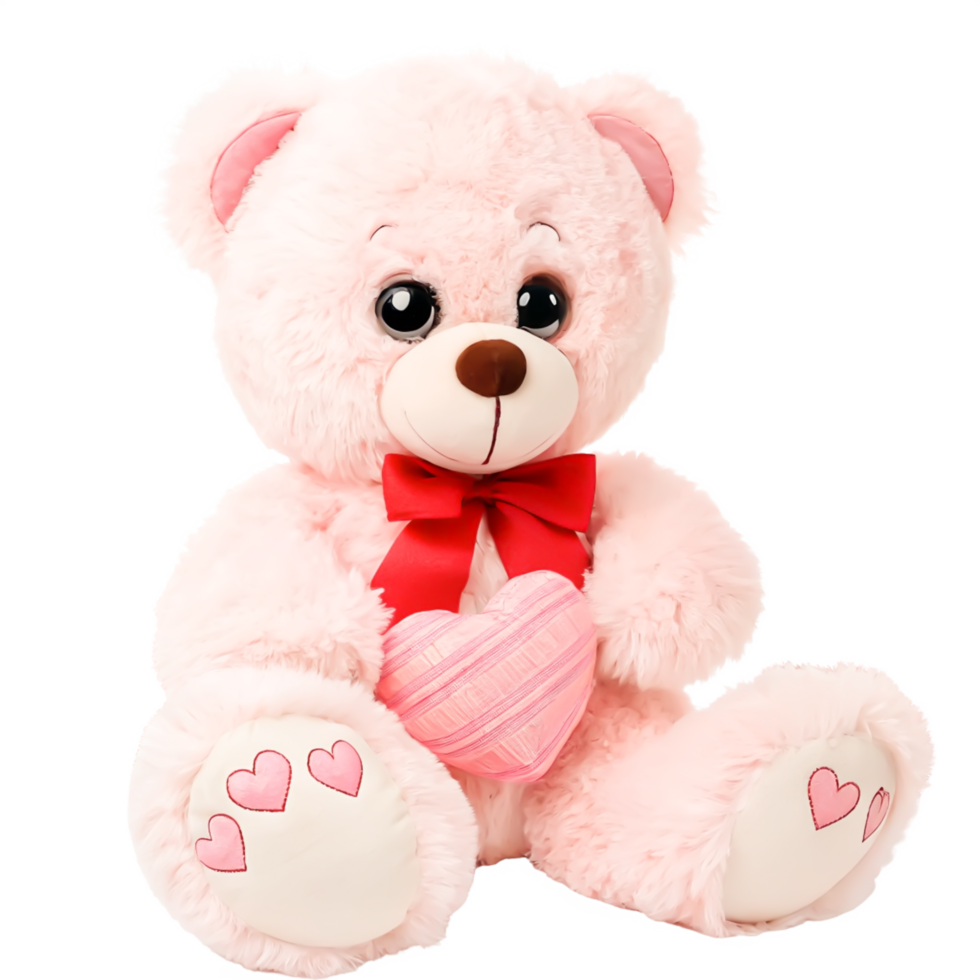 Adorable Pink Teddy Bear Holding Heart, Valentine's Day Gift, Plush Toy png