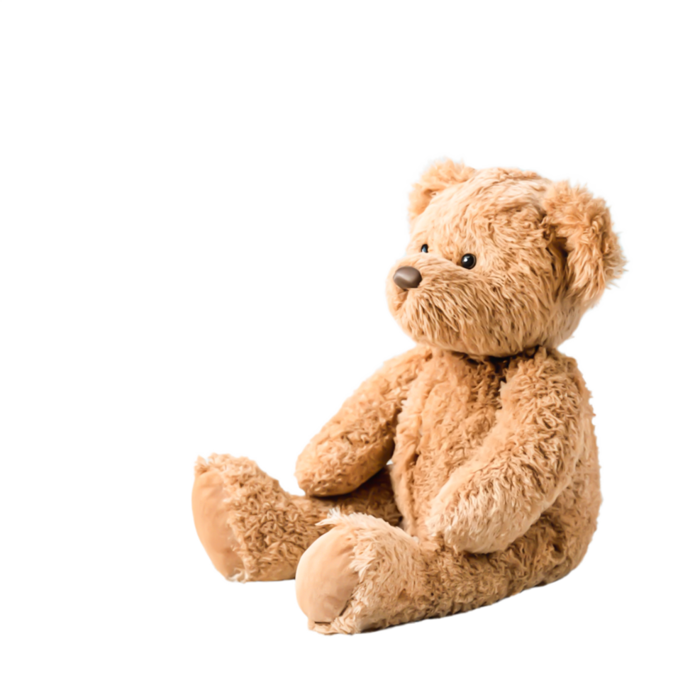 Adorable Light Brown Teddy Bear Sitting, Plush Toy, Soft Fur, Isolated White Background png