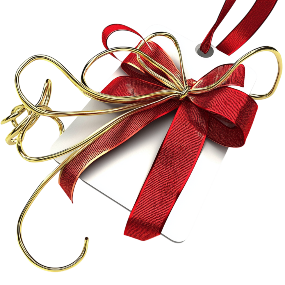 Festive Christmas gift wrapped in radiant red paper a golden ribbon bow, capturing the holiday spirit beautifully. png