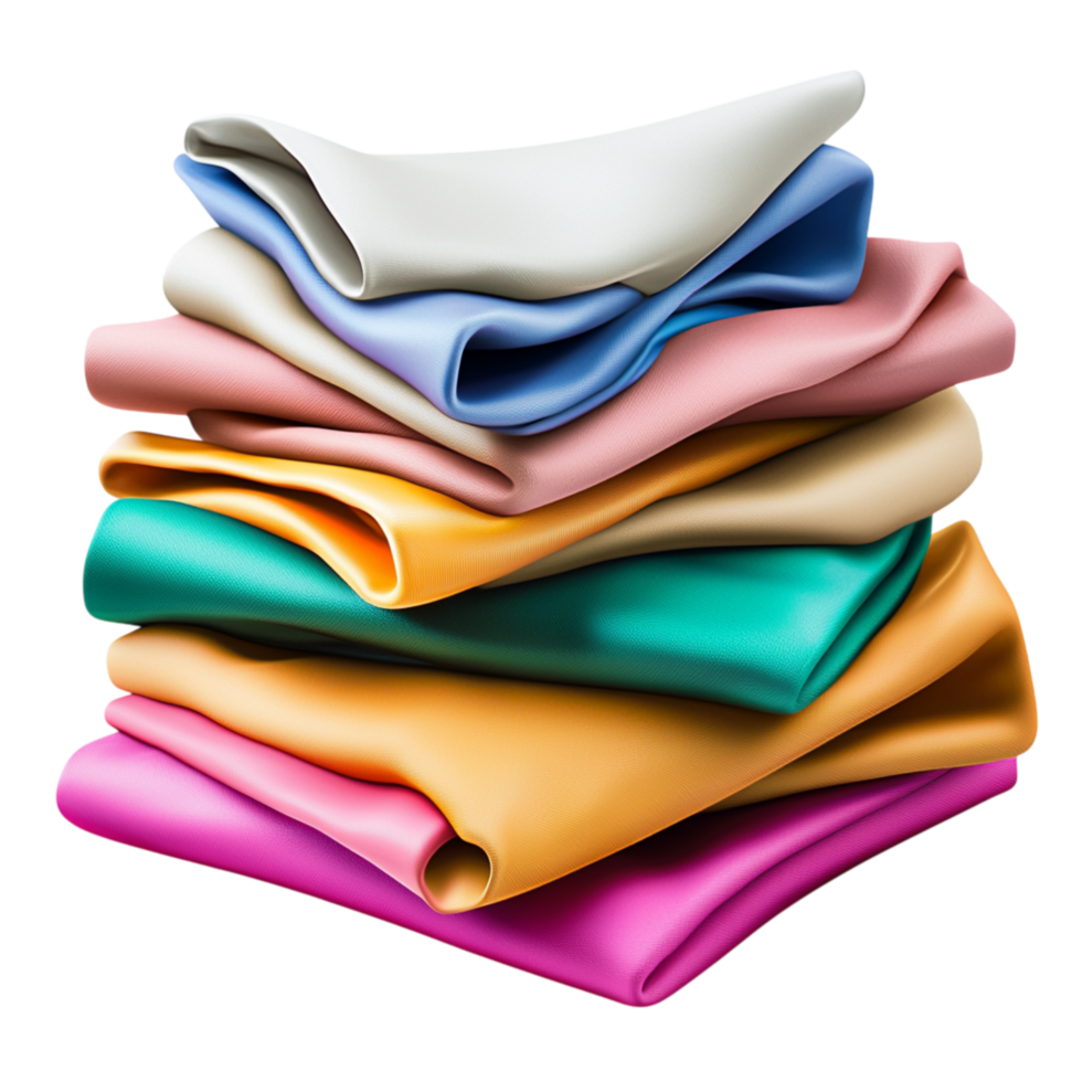 Neatly folded soft colorful towels stacked in an organized arrangement, bringing a refreshing touch to any bathroom setting. png