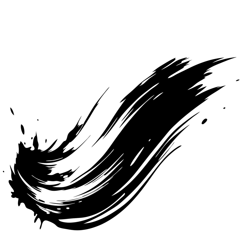 Abstract Black Ink Brush Stroke Swirl Design Element for Background png