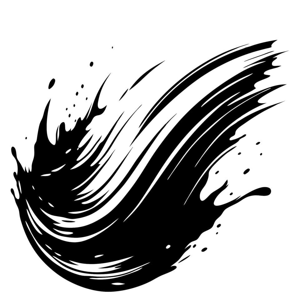 Abstract Black Ink Splash, Swirl, Brush Stroke, Design Element for Background png