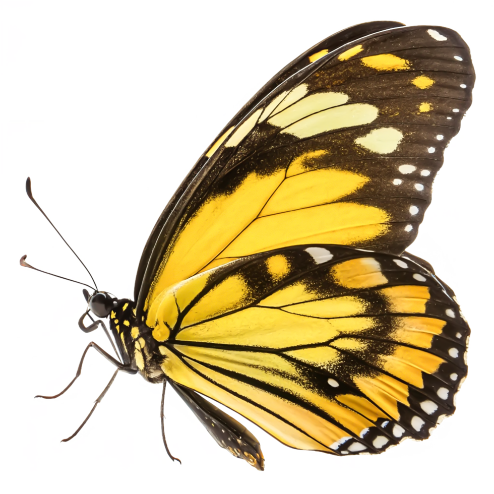 Stunning Yellow Butterfly with Black and White Spots, Detailed Wings Closeup png