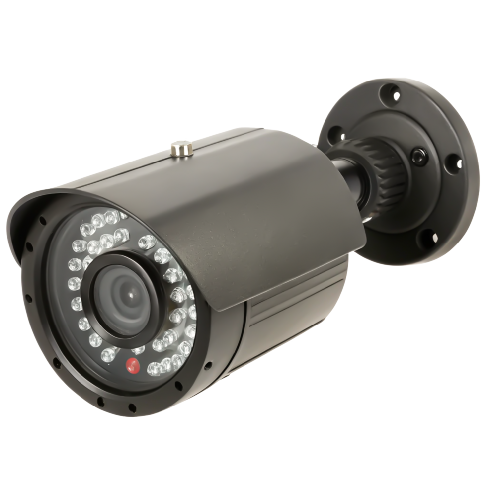 High-Resolution 3D Render of a Bullet Security Camera with Infrared LEDs png