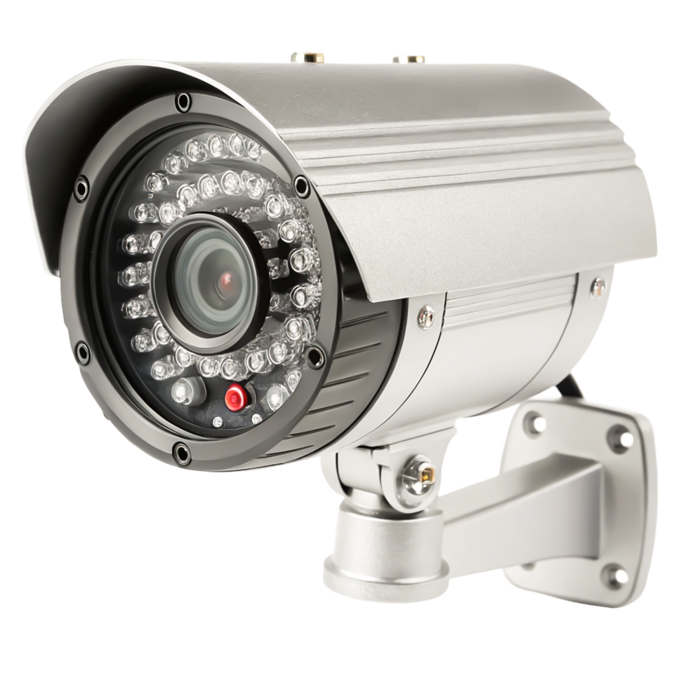 High-Resolution CCTV Security Camera with Infrared LEDs, Dome Design, Isolated on White png