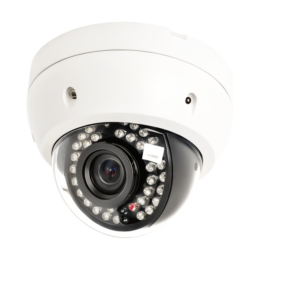 High-Resolution Dome Security Camera with Infrared LEDs, White Housing, Isolated on White png