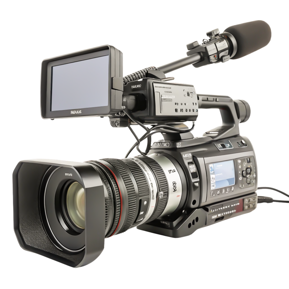 Professional Broadcast Camcorder with External Monitor and Microphone png