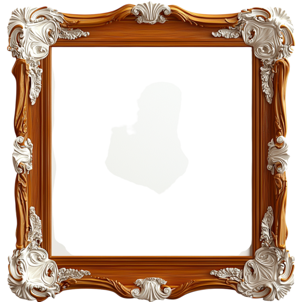 Sophisticated gold picture frame encasing a blank white canvas perfectly suited for an exquisitework display. png