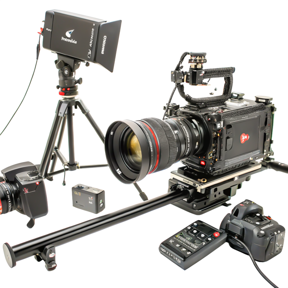 Professional Filmmaking Equipment Setup RED Komodo, Canon Lens, and Accessories png
