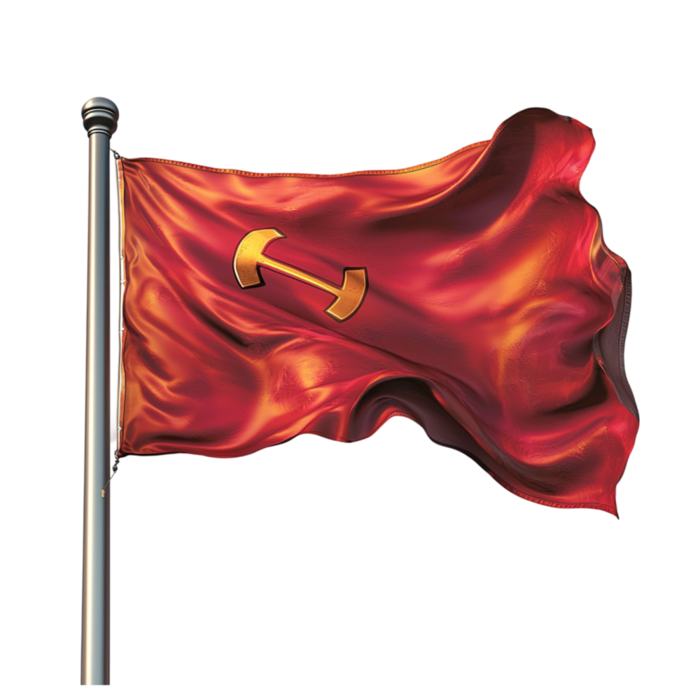 Waving red flag golden star fluttering in the strong wind png