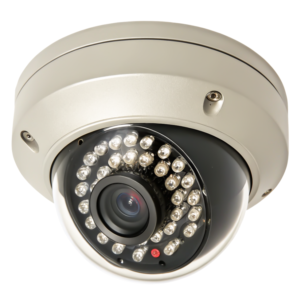 High-Resolution Dome Security Camera with Infrared LEDs for Night Vision png
