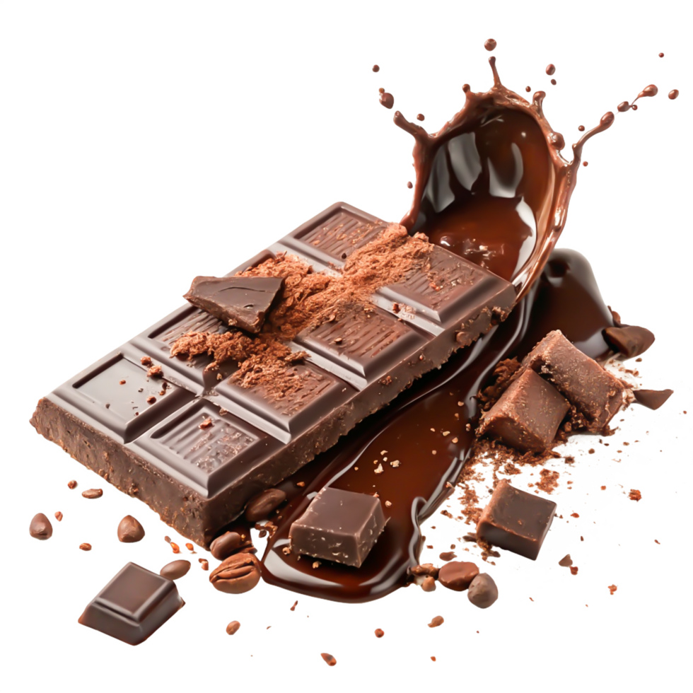 Delicious Melted Dark Chocolate Bar with Cocoa Powder and Coffee Beans png