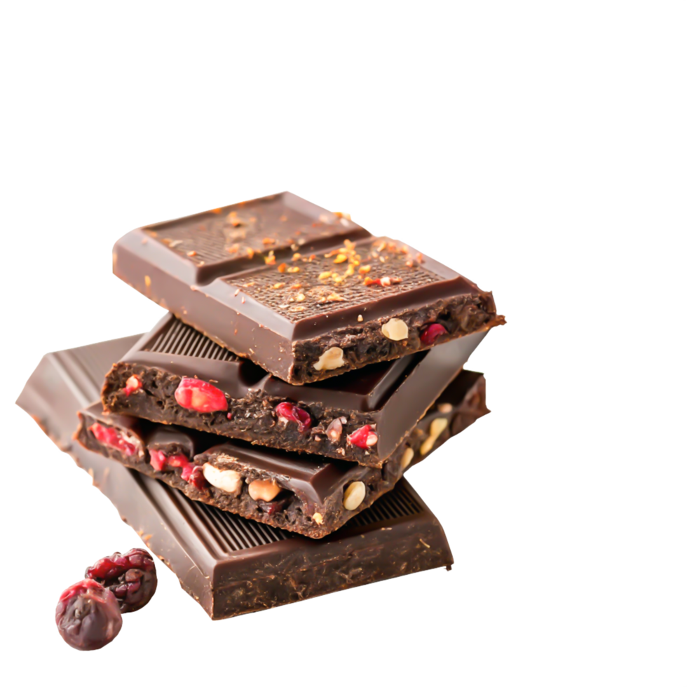 Delicious Dark Chocolate Bar with Cranberries and Nuts - Gourmet Dessert png