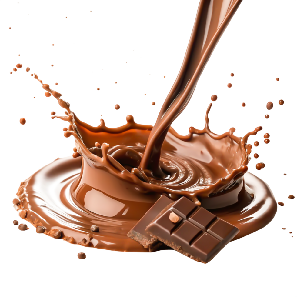 Delicious Melted Chocolate Splash with Milk Chocolate Bar Food Photography png