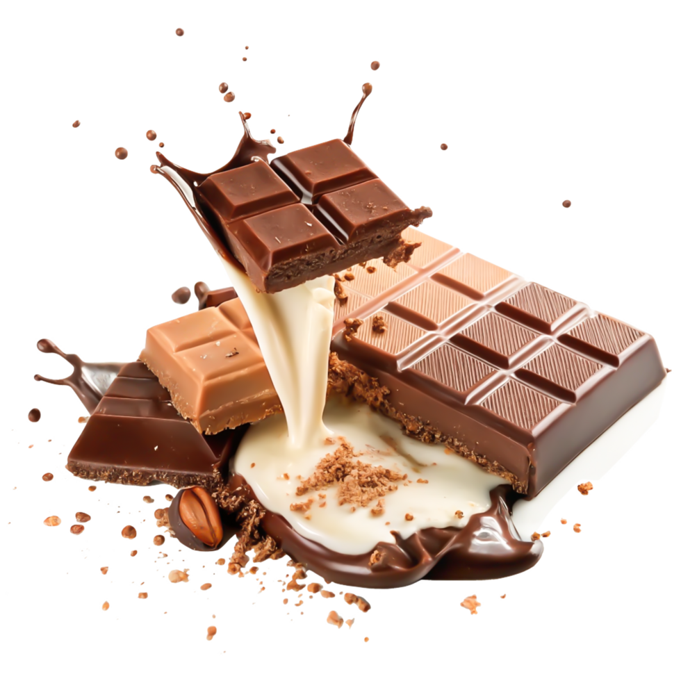 Delicious Milk Chocolate and Dark Chocolate Bar with Creamy Milk Splash png