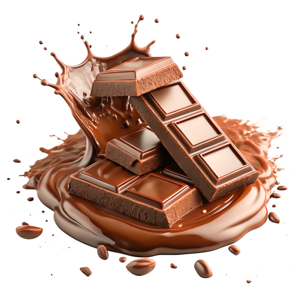 Delicious Milk Chocolate Bar Pieces Splashing in Melted Chocolate png