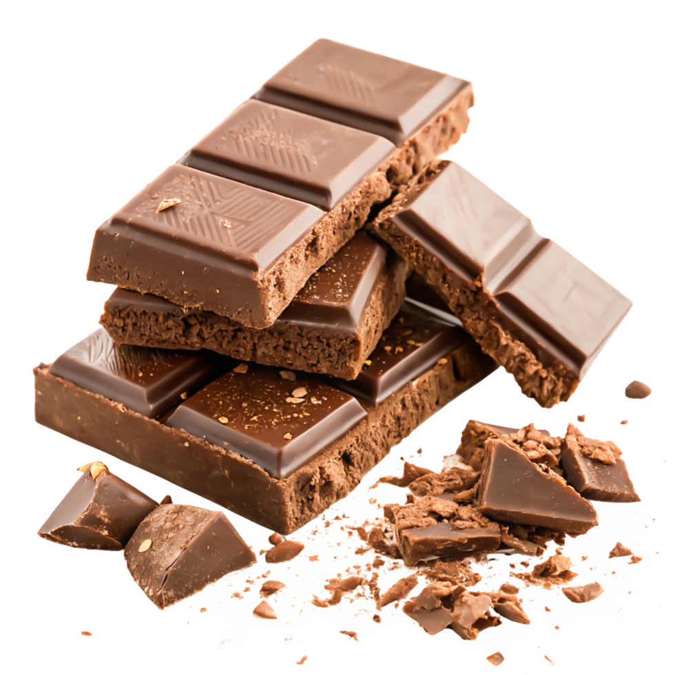 Delicious Milk Chocolate Bar Pieces Broken Stack Isolated on White Background png
