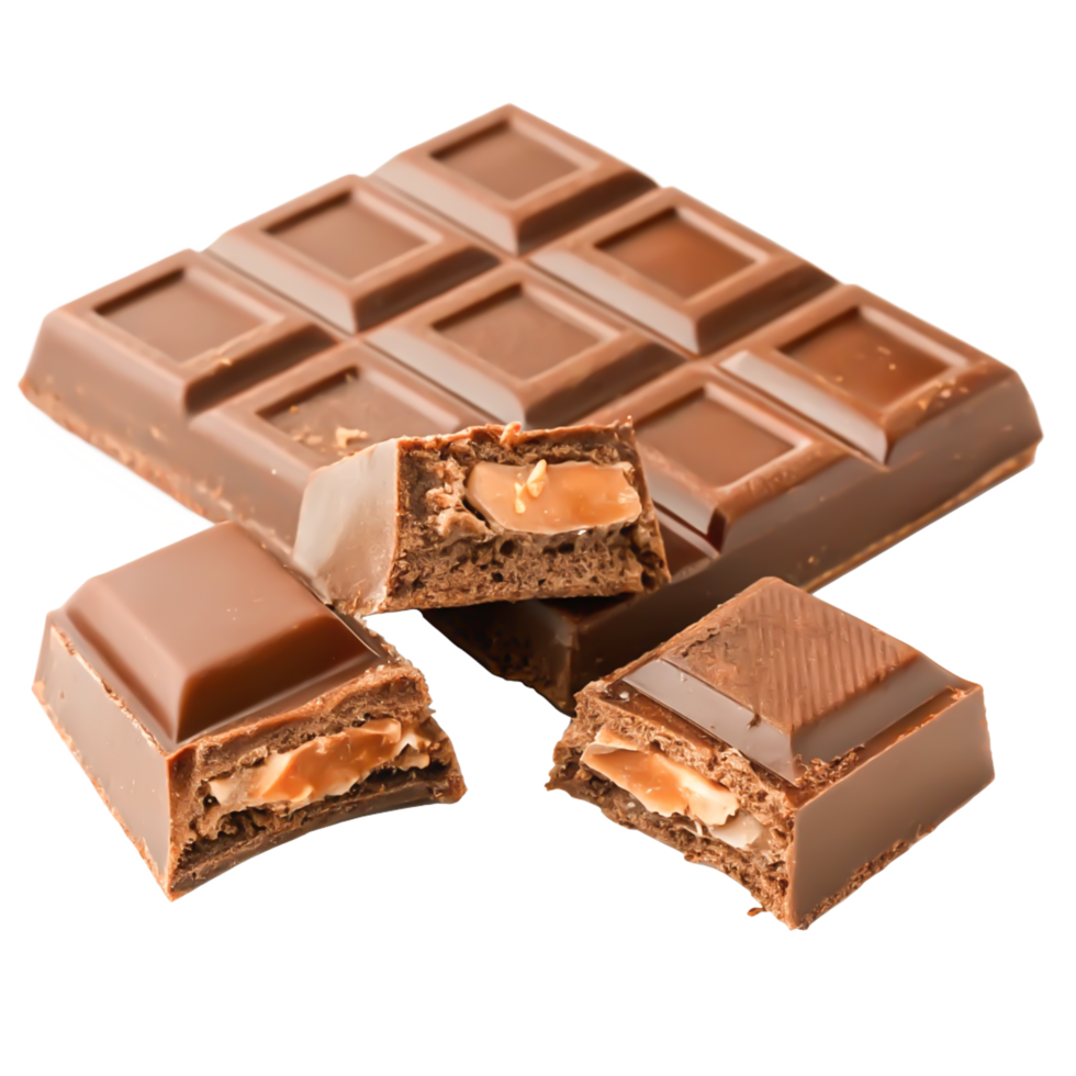 Delicious Milk Chocolate Bar with Caramel Filling Close-up Photography png