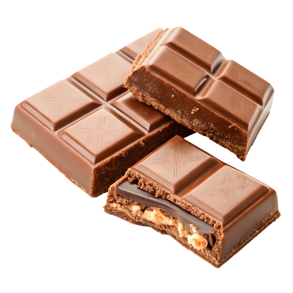 Delicious Milk Chocolate Bar with Nuts, Broken Pieces, Close-up png