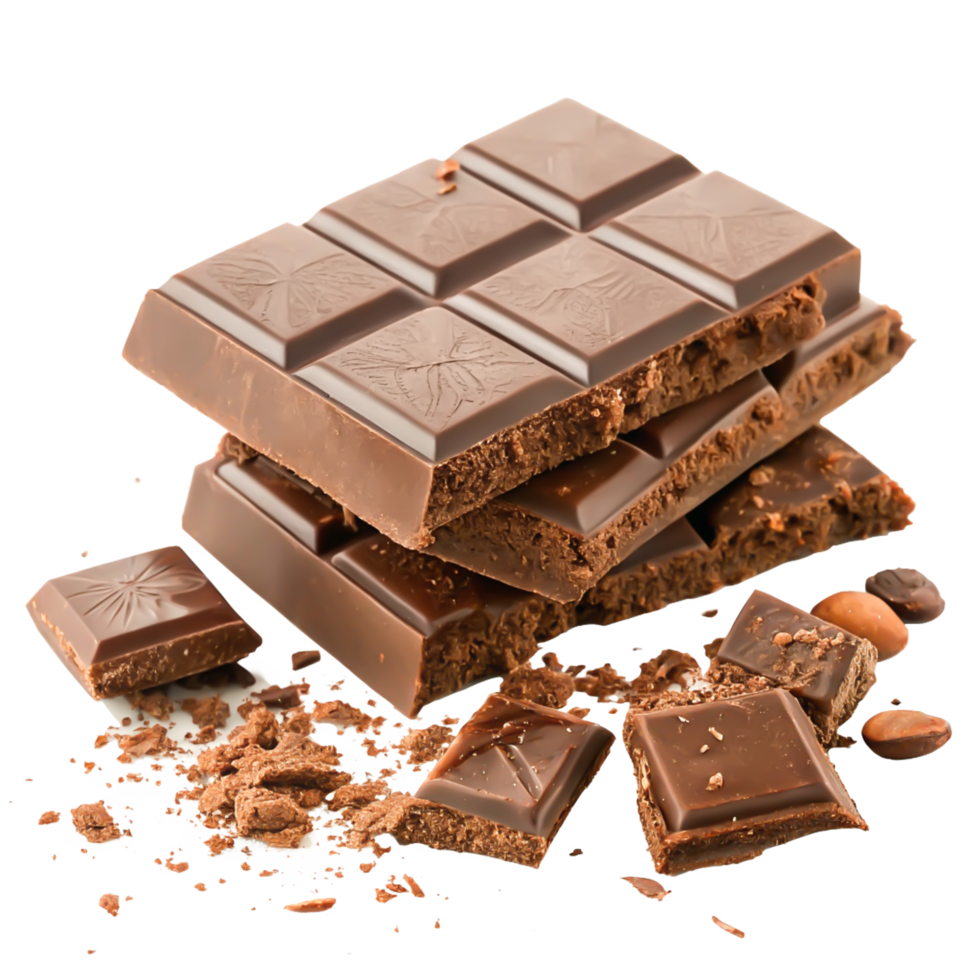 Delicious Milk Chocolate Bar Pieces, Broken Chocolate Squares, Cocoa Beans png