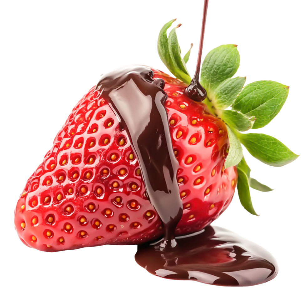 Delicious Strawberry Covered in Melted Chocolate, Close-up Food Photography png