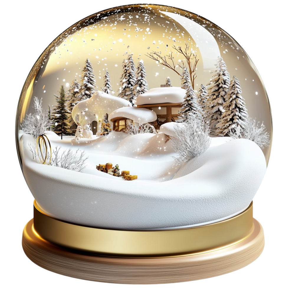 Snow globe cozy winter village falling white snowflakes png