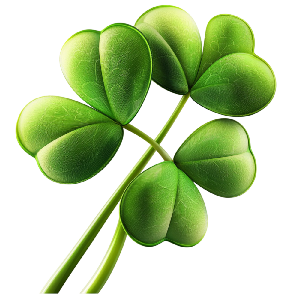 Bright green four leaf clover shiny surface lucky charm png