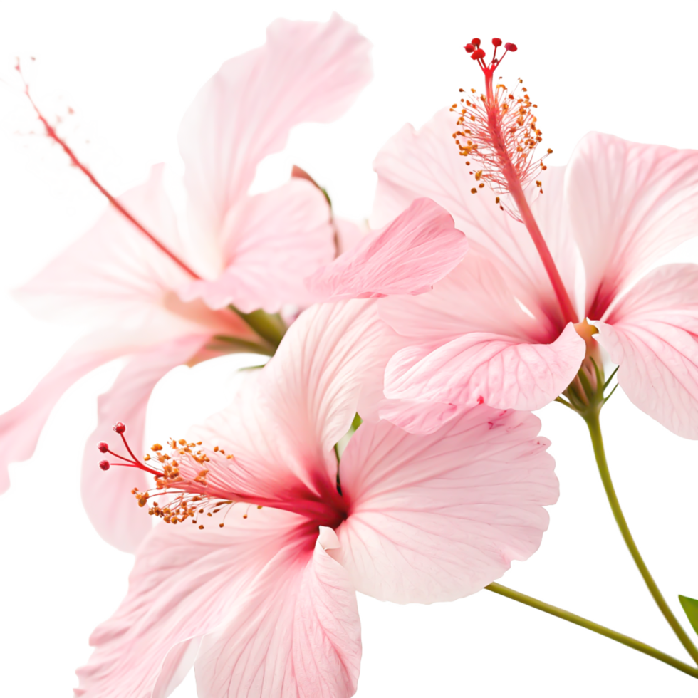 Delicate Pink Hibiscus Flowers, Close-up Botanical Photography, Nature Macro png