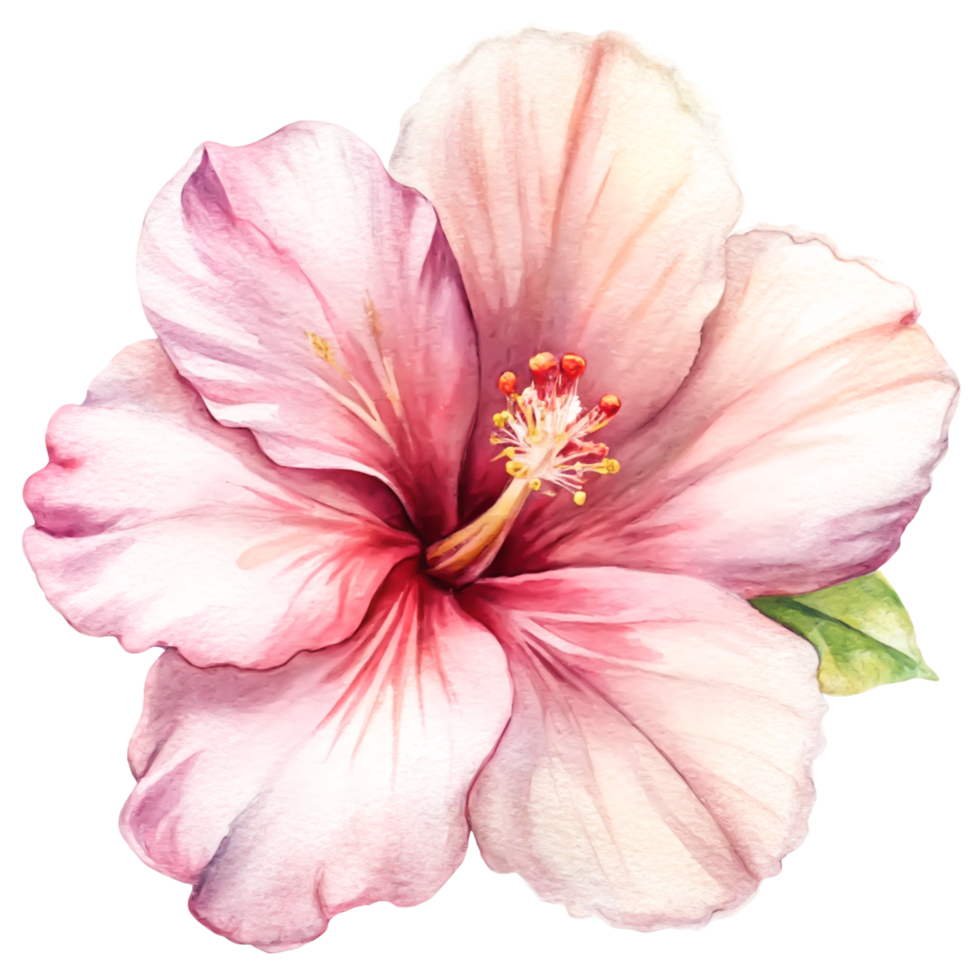 Delicate Pink Hibiscus Flower Watercolor Painting, Botanical Illustration png