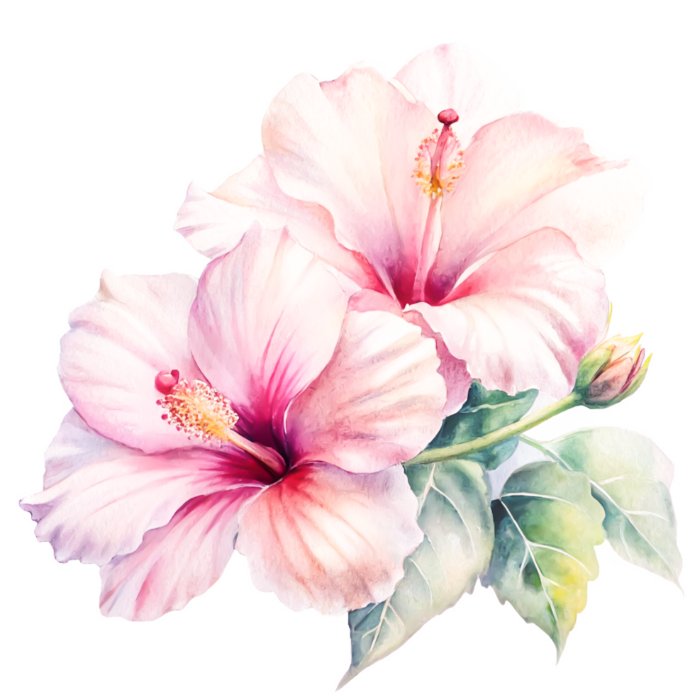 Delicate Pink Hibiscus Watercolor Painting Botanical Floral Illustration for Wedding Invitations and Decor png