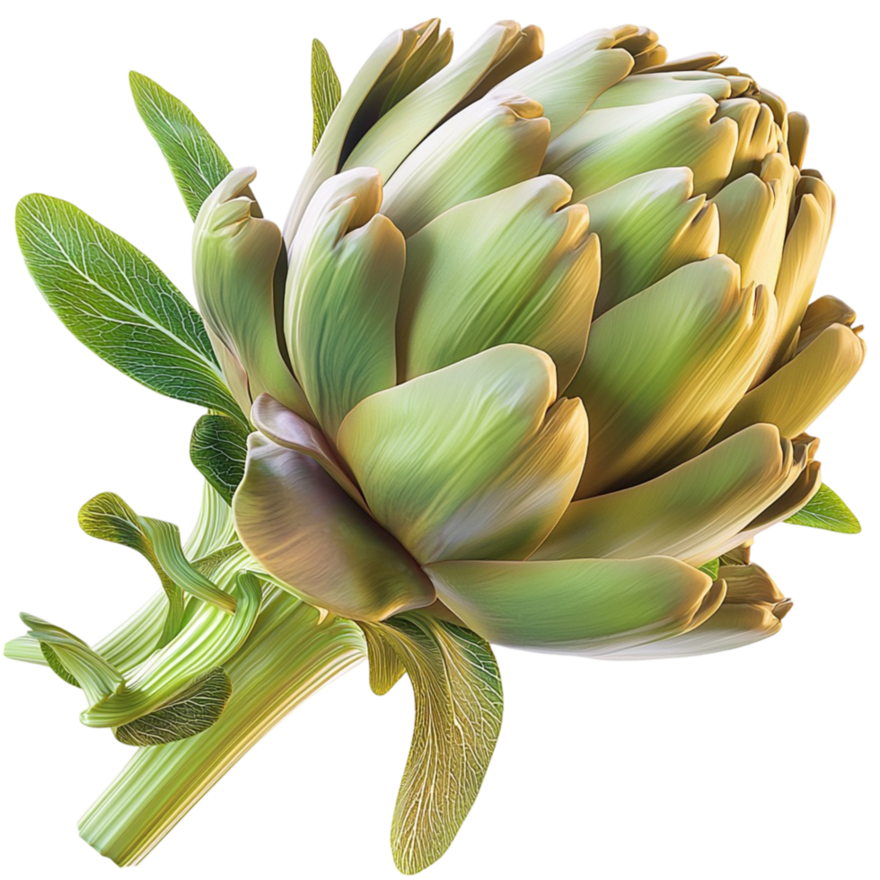 Fresh greenichoke leaves arranged in natural organic pattern png