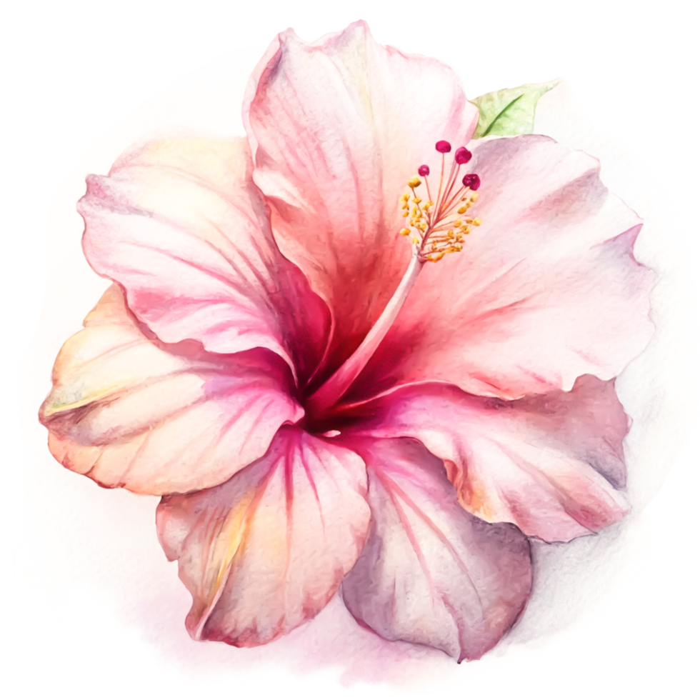 Exquisite Watercolor Pink Hibiscus Flower Blossom Illustration, Botanical Art Print png