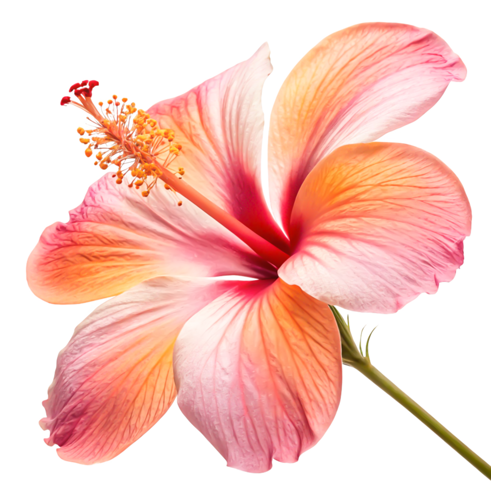 Stunning Peach Hibiscus Flower Blossom, Close-up Isolated on White Background png