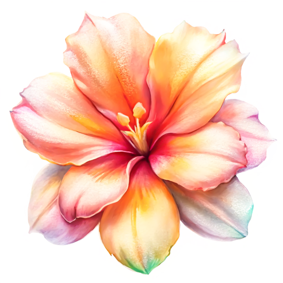 Vibrant Peach Hibiscus Flower, Watercolor Botanical Illustration, Isolated on White png