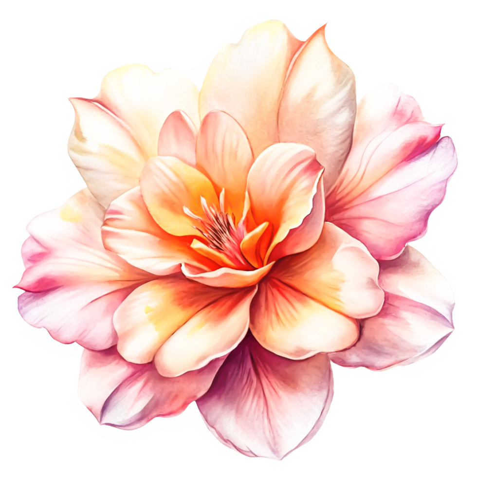 Watercolor Peach and Pink Flower Blossom Illustration, Botanical Art Print png