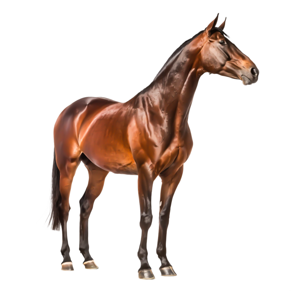 Majestic Chestnut Horse Standing, Isolated on White Background, Equestrian Photography png