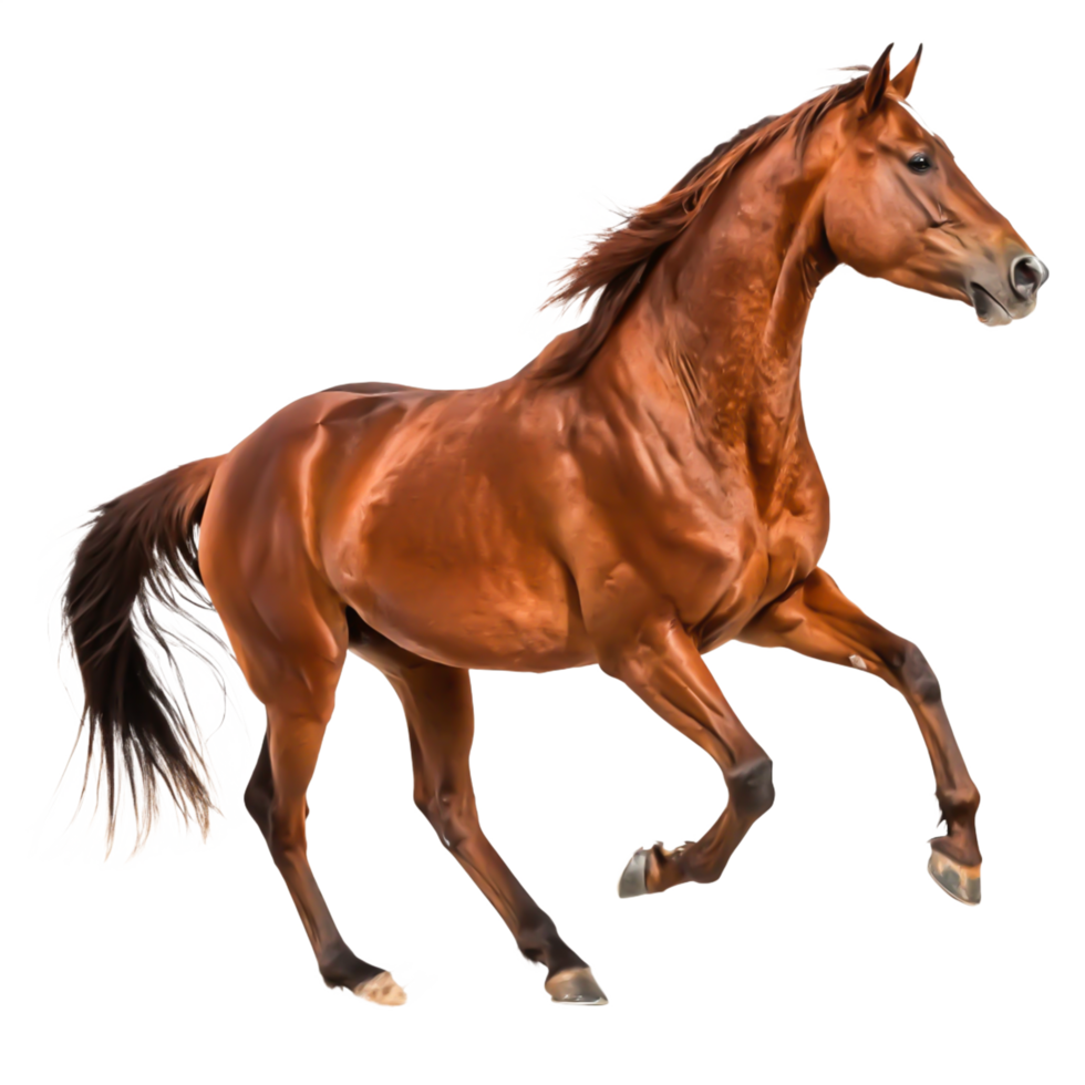 Stunning Chestnut Horse Galloping, Dynamic Pose, Isolated on png