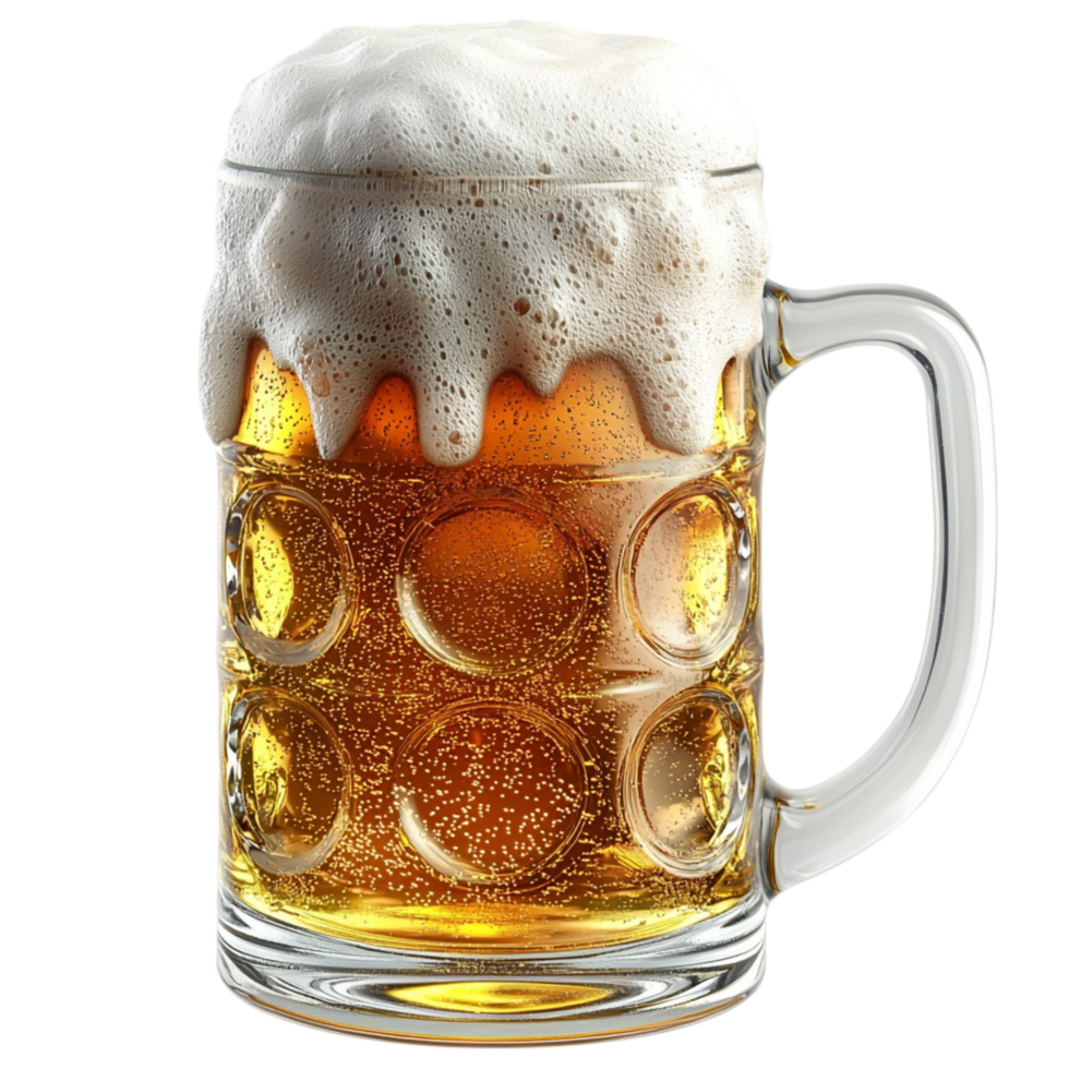 Tall beer mug thick foamy head refreshing golden drink png