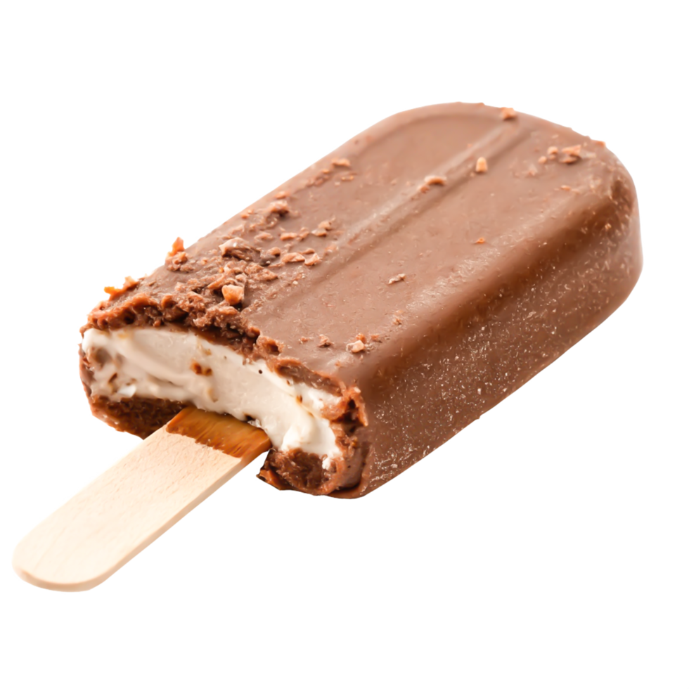 Delicious Chocolate Covered Ice Cream Bar on Wooden Stick, Close-up png