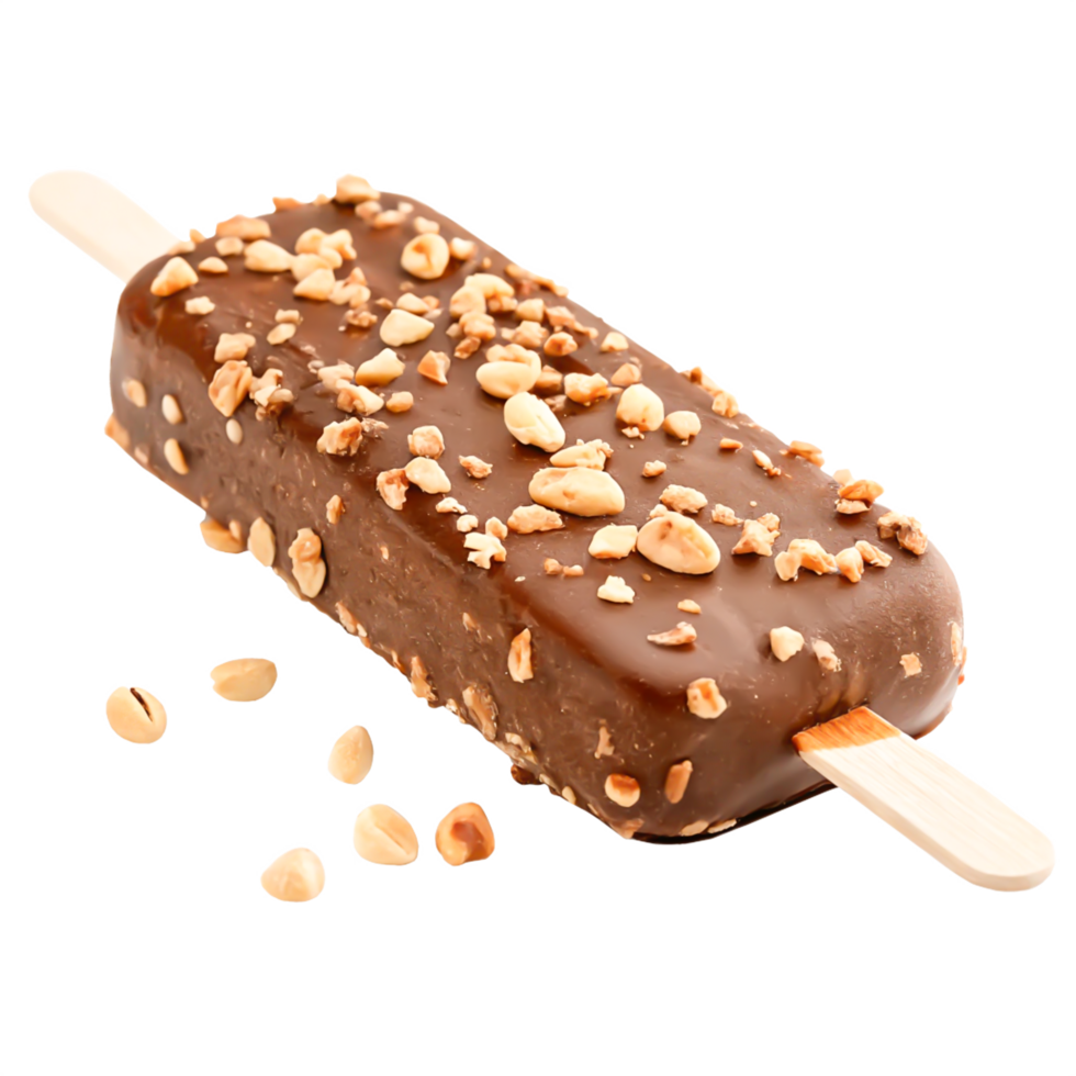 Delicious Chocolate Hazelnut Ice Cream Bar on Wooden Stick, Isolated png
