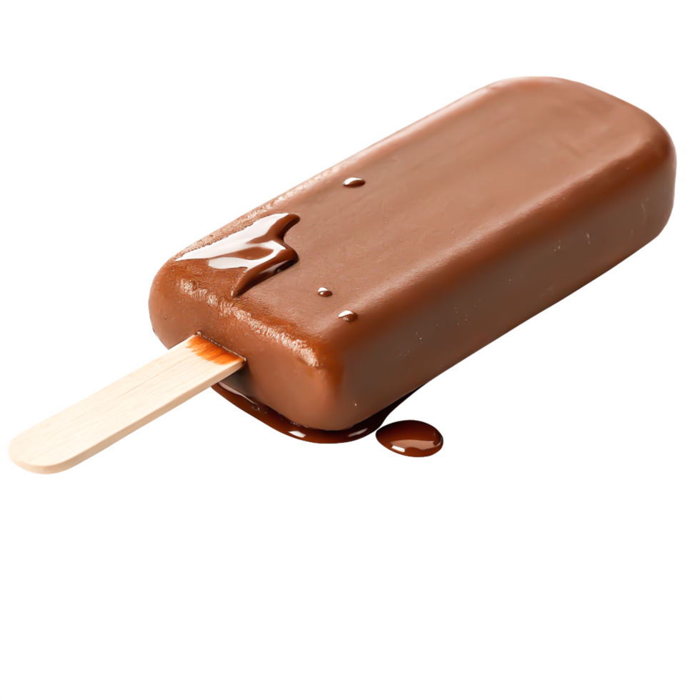 Delicious Melting Chocolate Ice Cream Bar on Wooden Stick, Summer Treat png