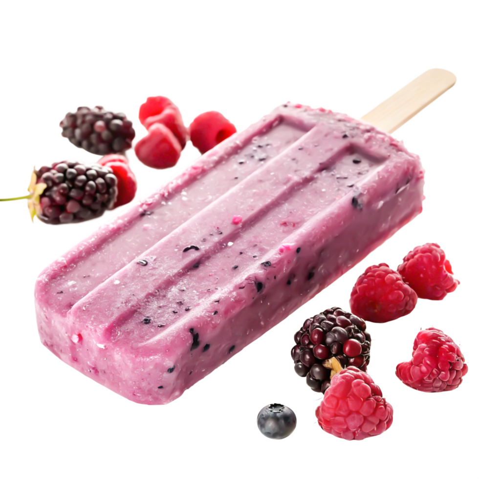 Delicious Mixed Berry Popsicle with Raspberries and Blackberries on White png